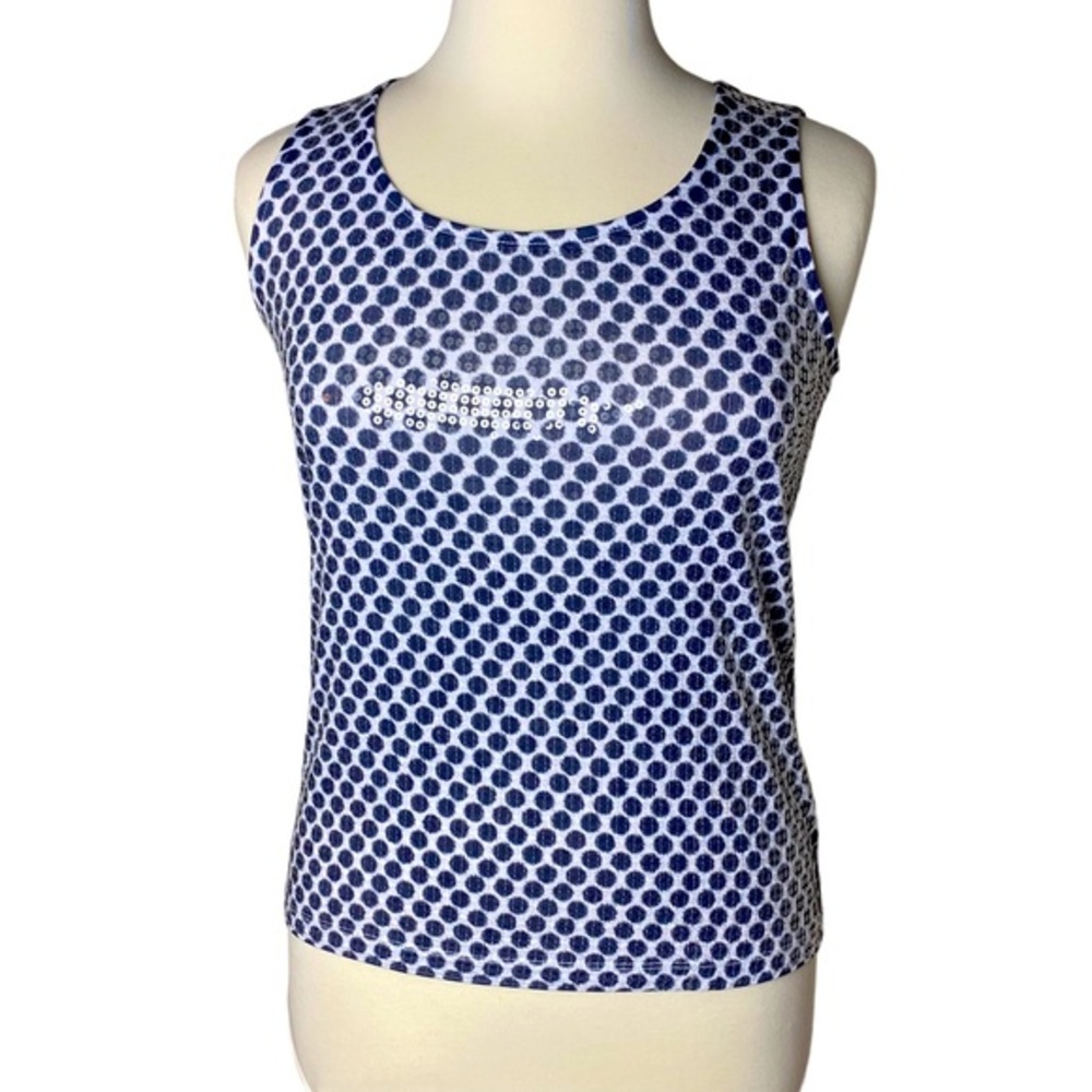 Zenergy By Chicos Womens Polka Dot‎ Sequin Black White Tank Top Sz 1, Medium